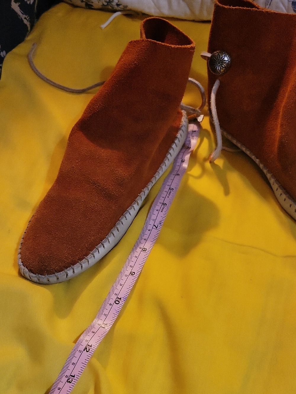 Handmade Leather Suede Booties w Button, White Leather Barefoot Sole, Size9 - Picture 8 of 13